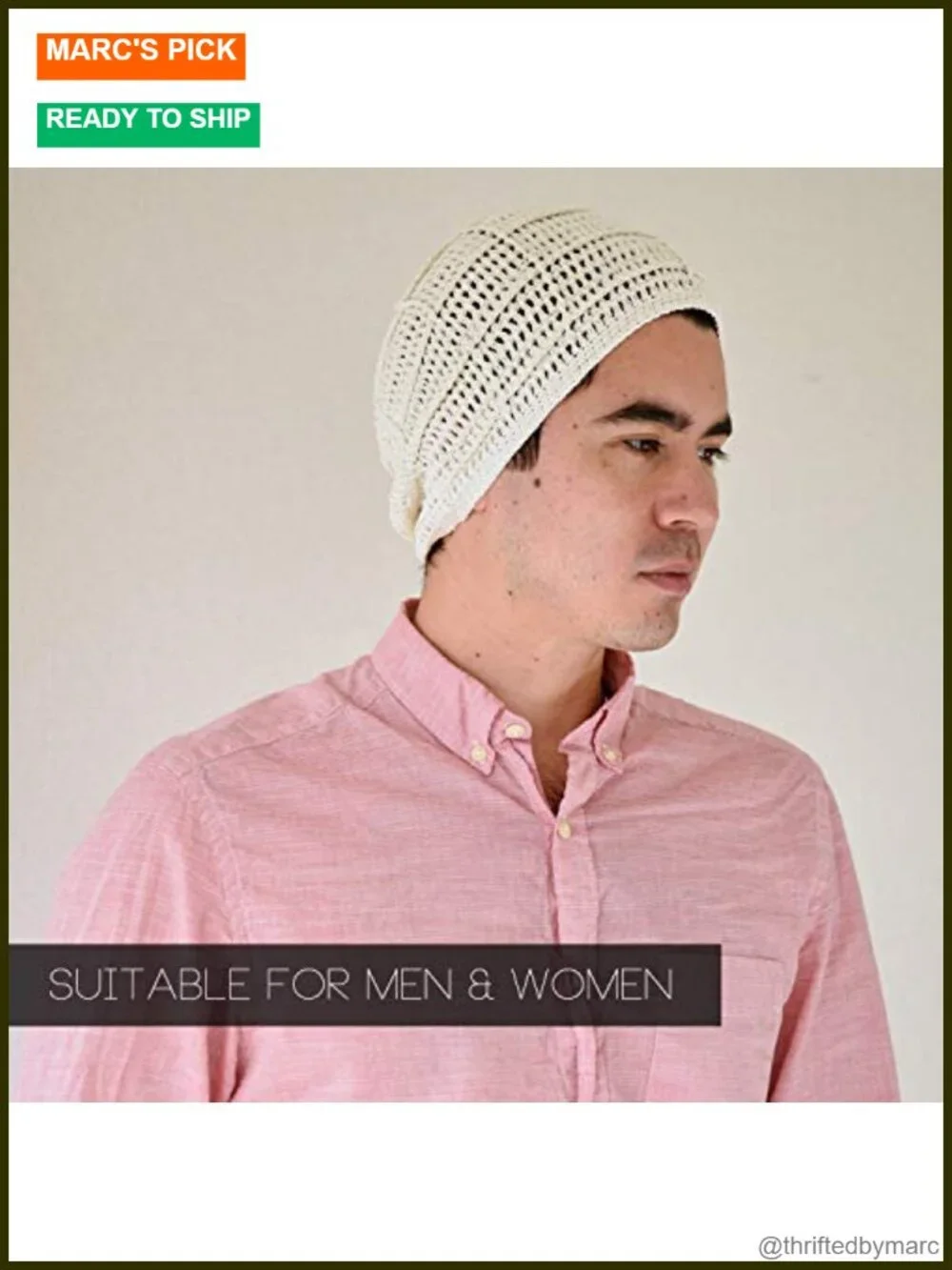 Mens Summer Beanie Cotton Crochet Slouch Cap Hand Made Chemo Hat